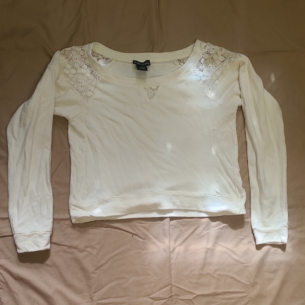 Forever 21 Cream Embellished Crop Sweater